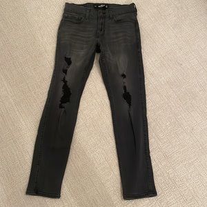 Mens Hollister Distressed Skinny Black Jean Size 29x32